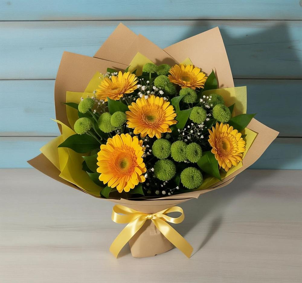 Букет цветов из: Герберы и Хризантемы в Горняцком