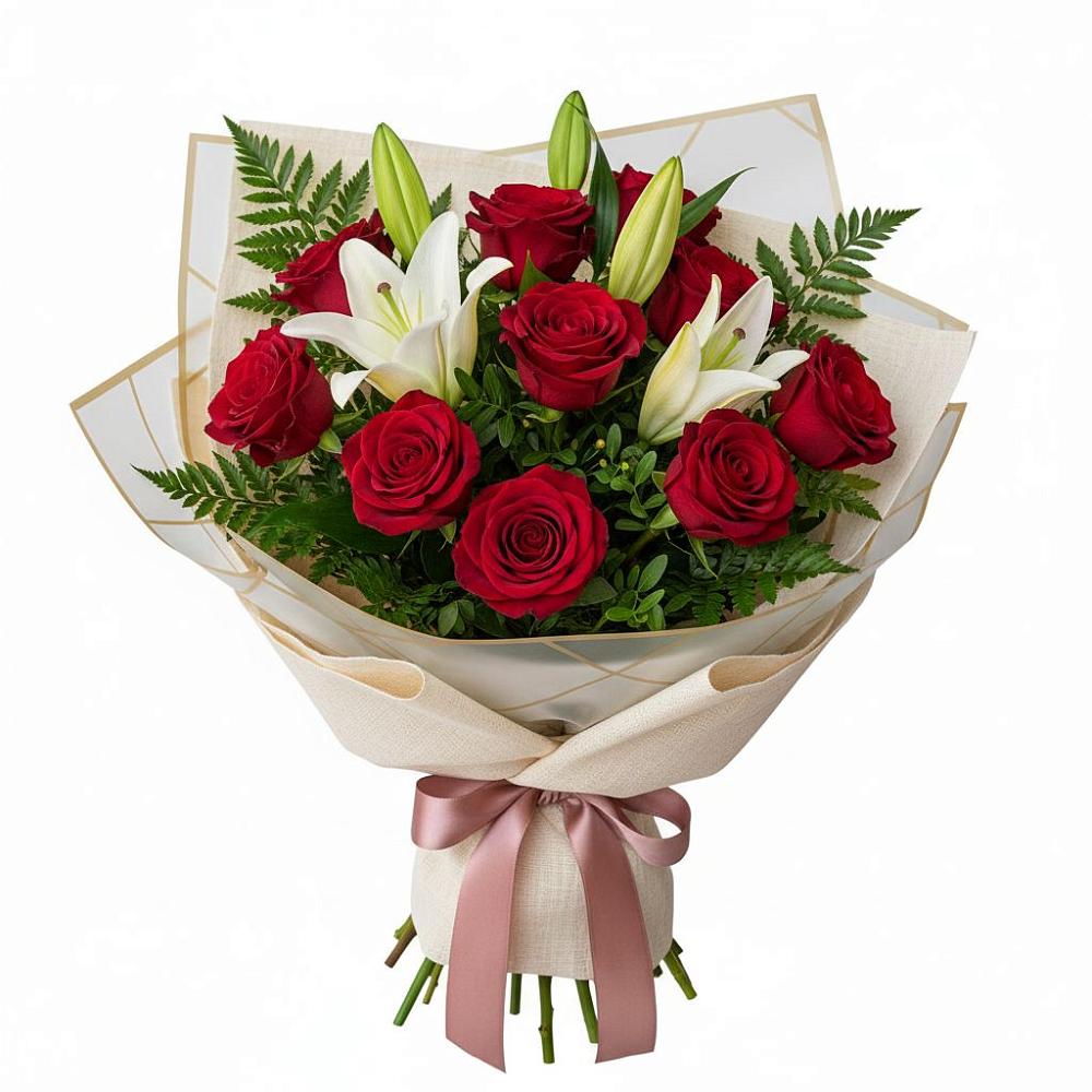 Букет цветов из: Лилии и Розы в Горняцком