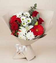 Букет цветов из:  Розы, Хризантемы, Герберы и Лилии #REPLACE_PRED# Горняцком