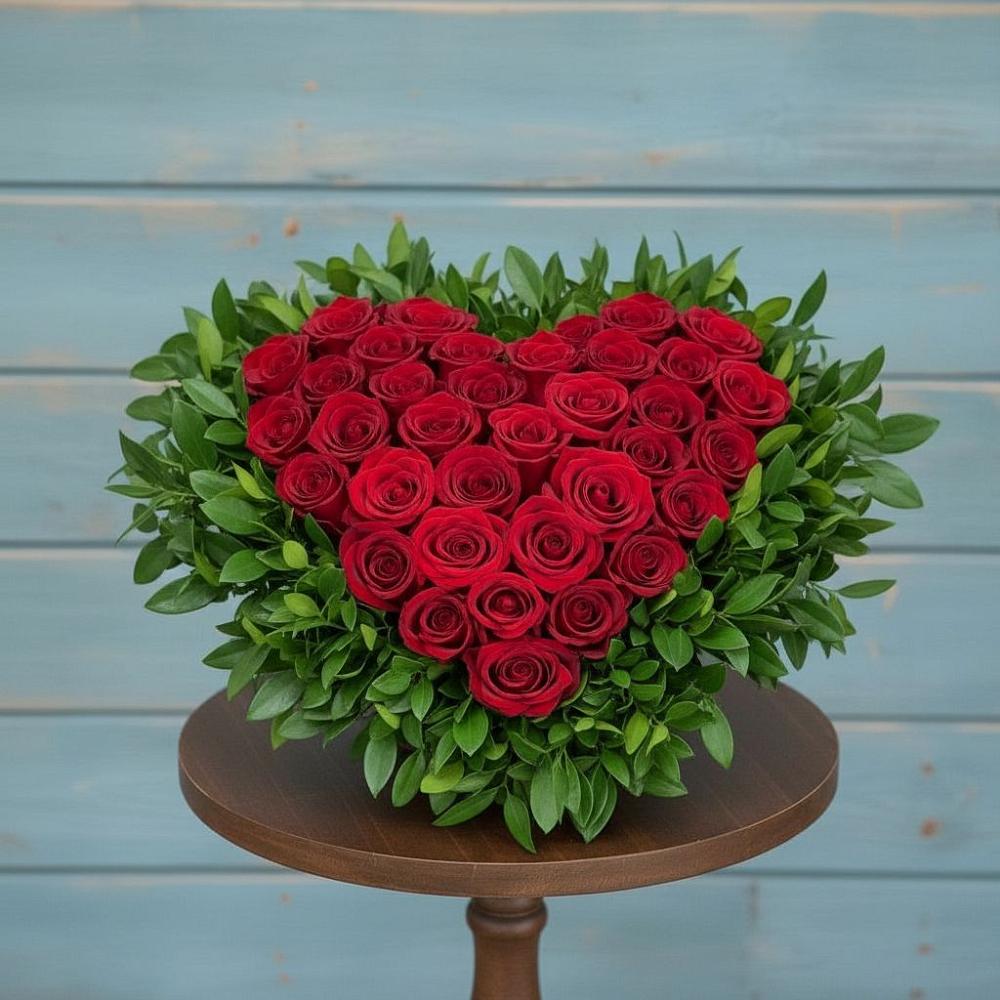 Цветочная композиция из Розы в виде сердца в Горняцком