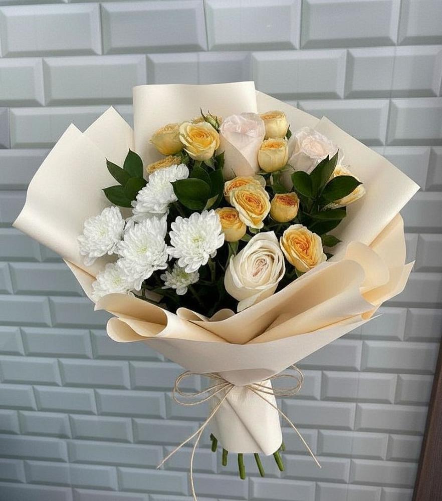 Букет цветов из: Розы и Хризантемы в Горняцком