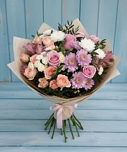 Букет цветов из:  Хризантемы, Розы и Альстромерии в Горняцком