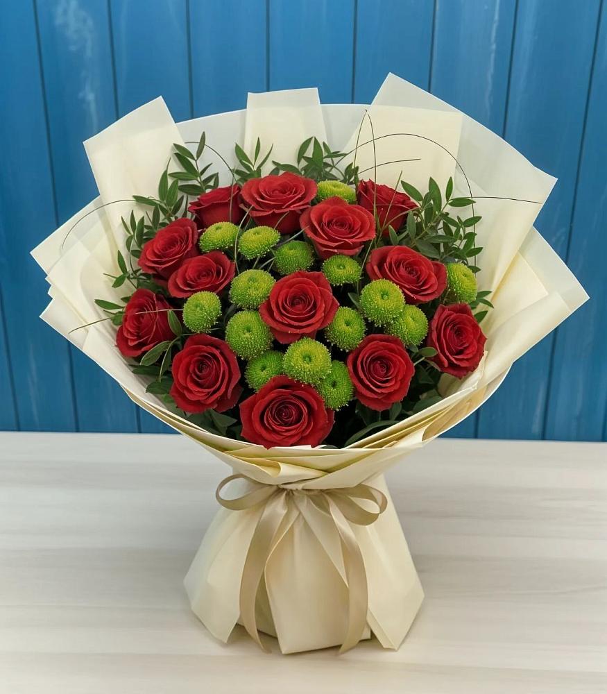 Букет цветов из: Розы и Хризантемы в Горняцком